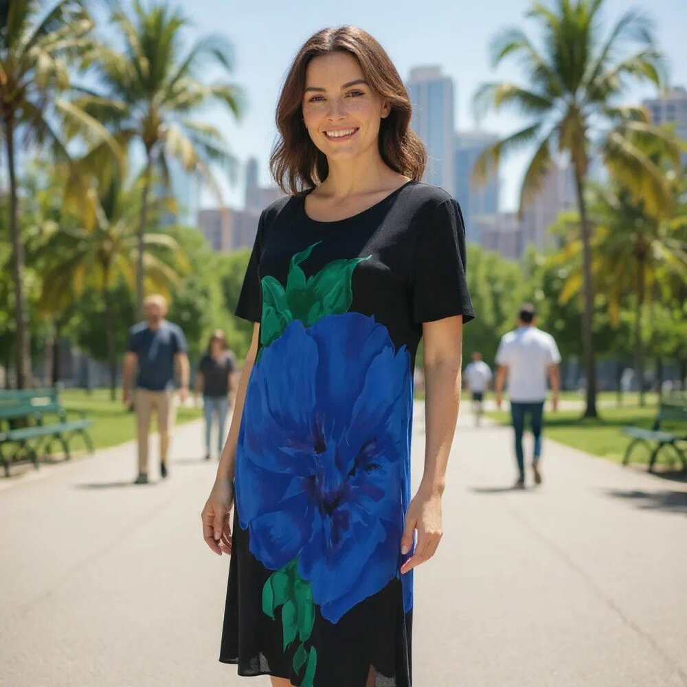 Vintage JEFFREY & DARA Hawaiian Tropical Shift Dress Women's 14 Floral Rayon USA